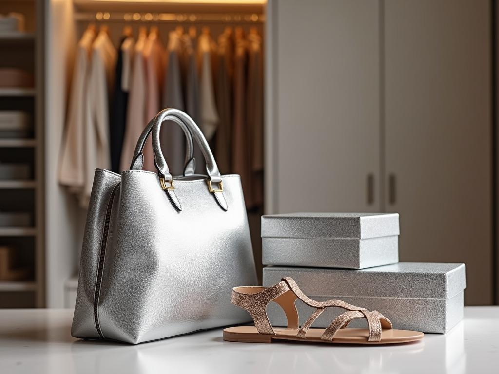 Silver while pearl bag and slipper